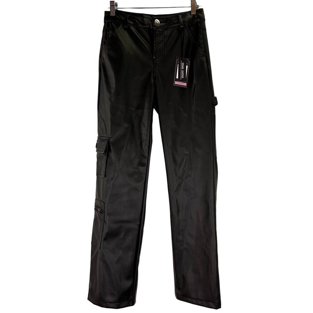 Ci Sono Black Vegan Faux Leather Women's Cargo Moto Pants NWT Size Medium